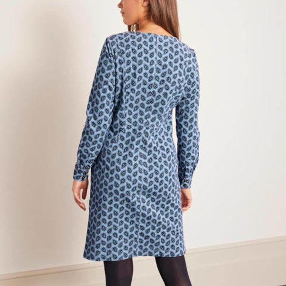 Boden Caroline Cord Dress Paisley Corduroy Frosted Blue Long Sleeve Regular US 4 - Picture 9 of 10
